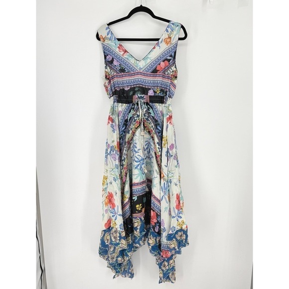 Johnny Was Dresses & Skirts - Johnny Was Silk Scarf Print Handkerchief Hem Boho Midi Dress Multicolor Floral